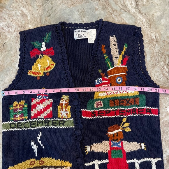 Vintage Hand Knit Embroidered Fall Winter Holiday Ugly Sweater Vest - Picture 12 of 13